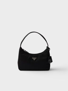 Prada Black Nylon Shoulder Bag with Logo Plaque